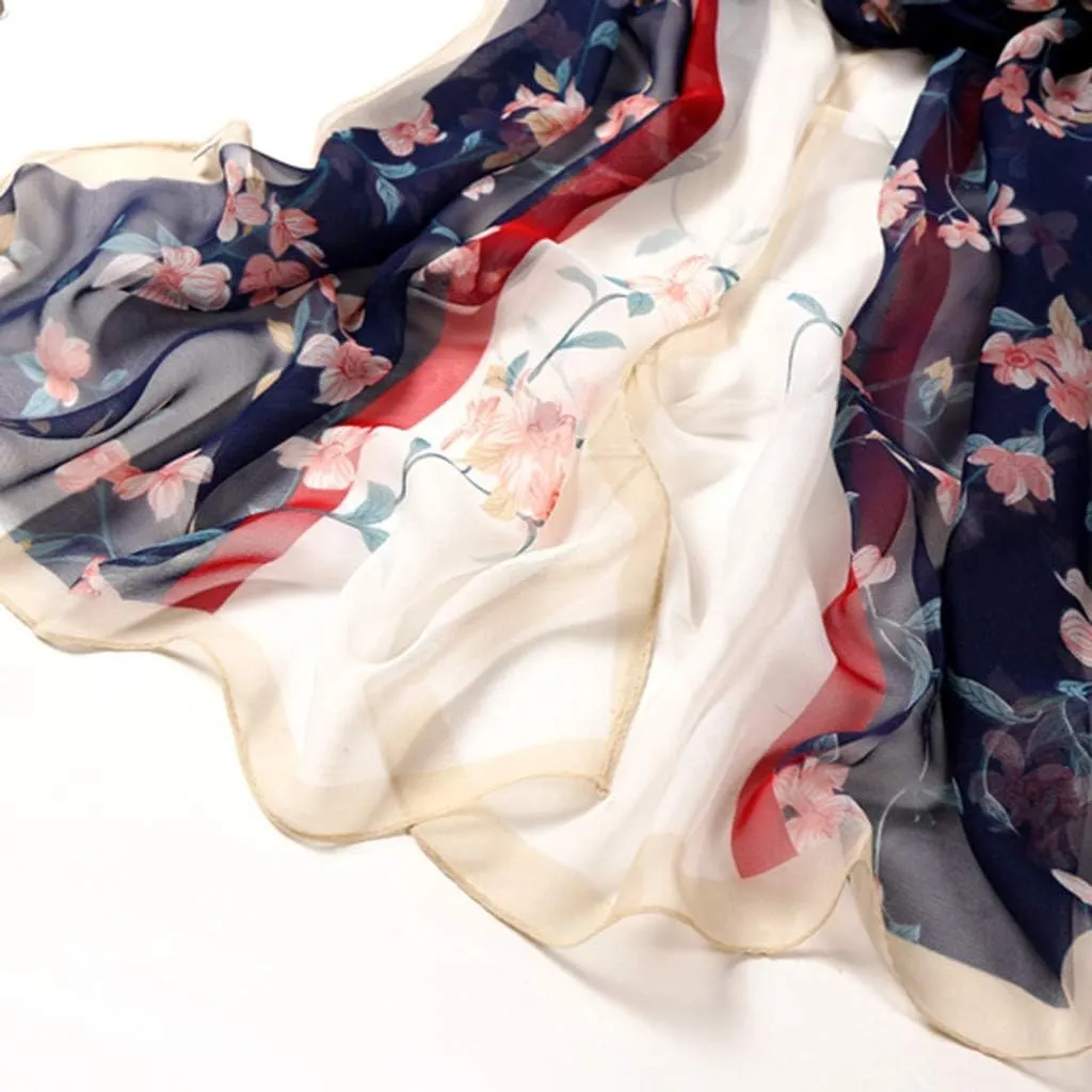 Women Flower Print Long Scarf Soft Silk Wrap Shawl Scarves Warm Soft Chunky Large Wrap Scarf