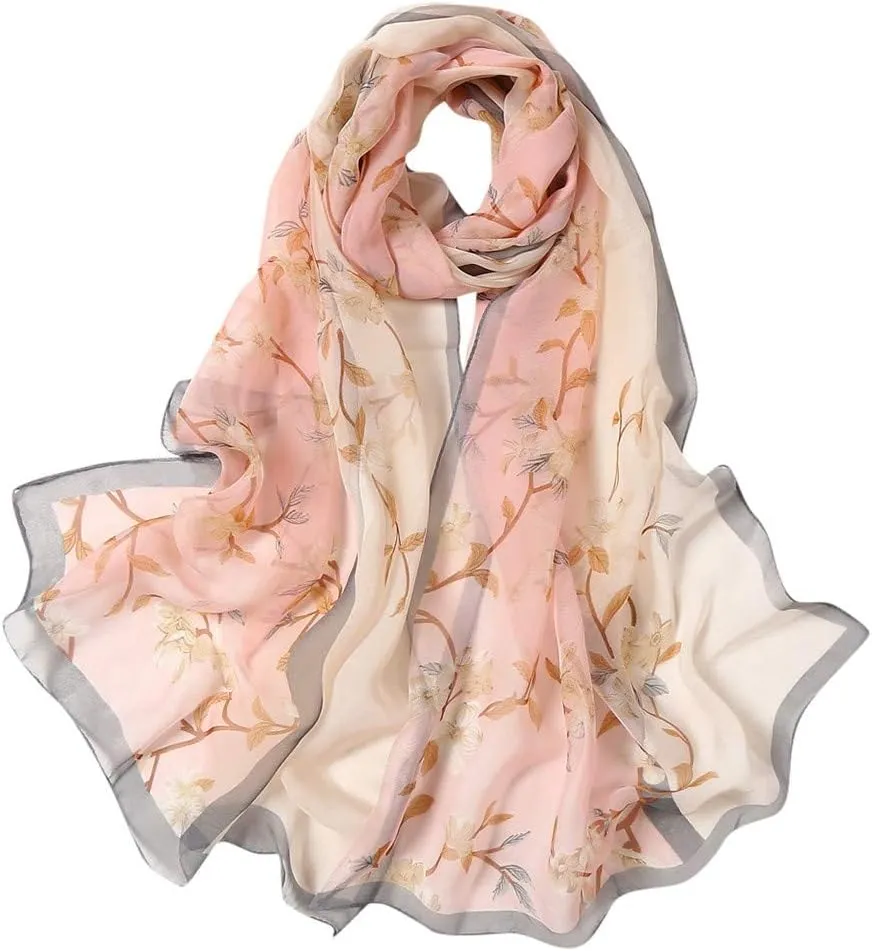 Women Flower Print Long Scarf Soft Silk Wrap Shawl Scarves Warm Soft Chunky Large Wrap Scarf
