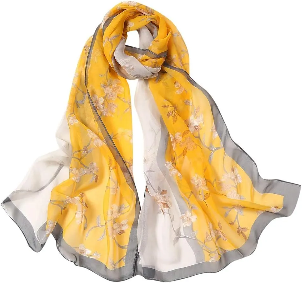Women Flower Print Long Scarf Soft Silk Wrap Shawl Scarves Warm Soft Chunky Large Wrap Scarf