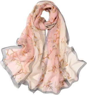 Women Flower Print Long Scarf Soft Silk Wrap Shawl Scarves Warm Soft Chunky Large Wrap Scarf