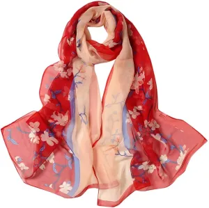 Women Flower Print Long Scarves Soft Wrap Scarf Silk Shawl Scarves for Cold Weather Winter Warm Scarf