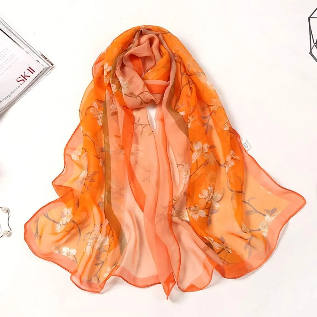 Women Flower Print Long Scarves Soft Wrap Scarf Silk Shawl Scarves for Cold Weather Winter Warm Scarf