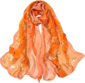 Women Flower Print Long Scarves Soft Wrap Scarf Silk Shawl Scarves for Cold Weather Winter Warm Scarf