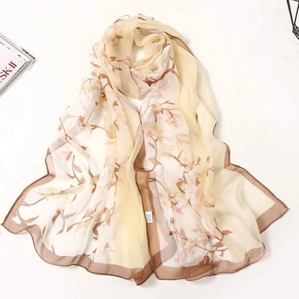 Women Flower Print Long Scarves Soft Wrap Scarf Silk Shawl Scarves for Cold Weather Winter Warm Scarf