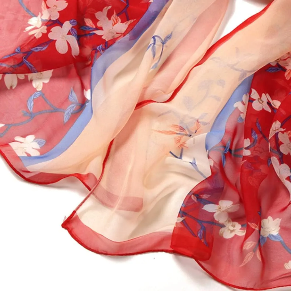 Women Flower Print Long Scarves Soft Wrap Scarf Silk Shawl Scarves for Cold Weather Winter Warm Scarf