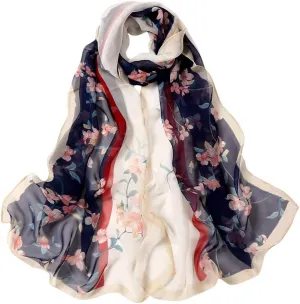 Women Flower Print Long Scarves Soft Wrap Scarf Silk Shawl Scarves for Cold Weather Winter Warm Scarf