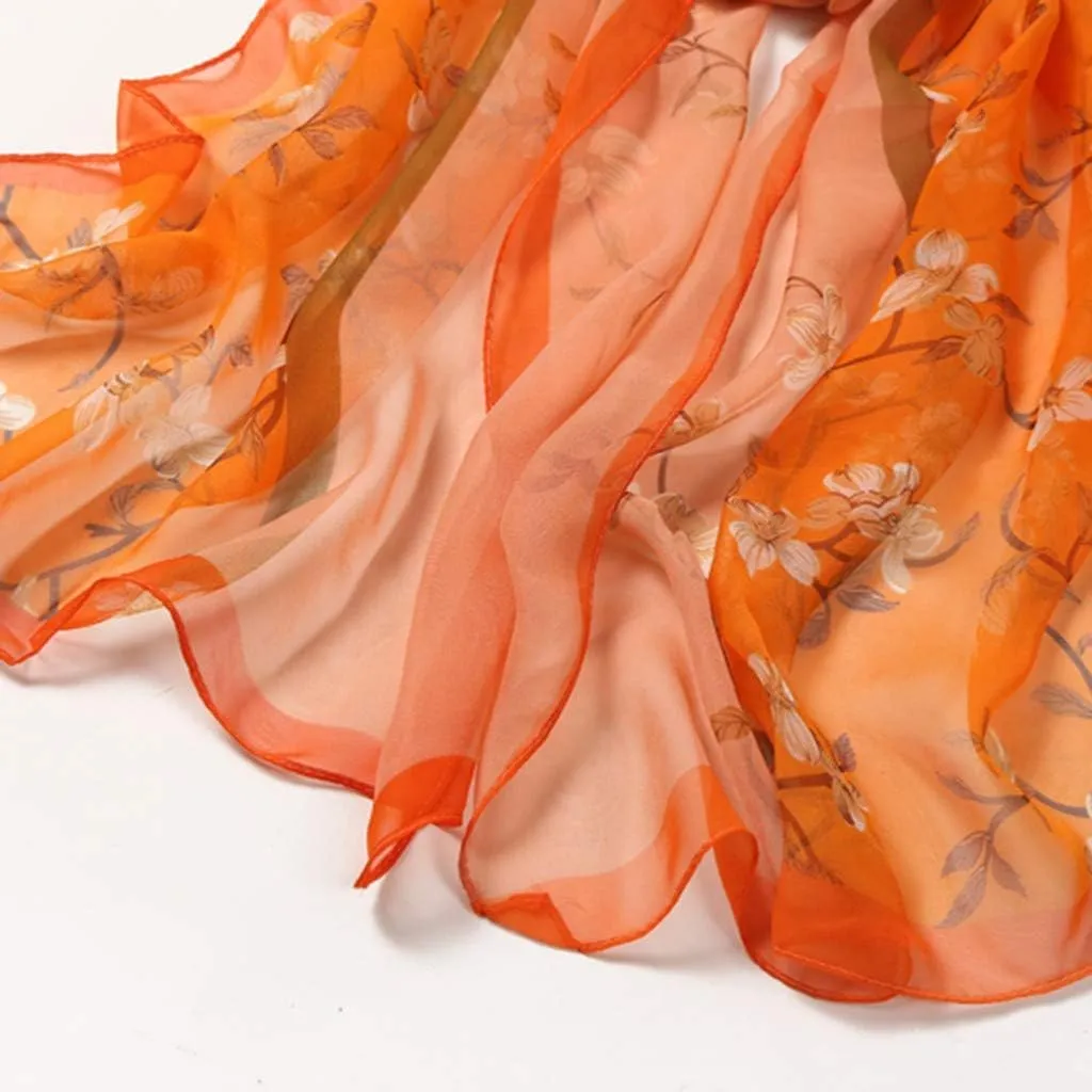 Women Flower Print Long Scarves Soft Wrap Scarf Silk Shawl Scarves for Cold Weather Winter Warm Scarf