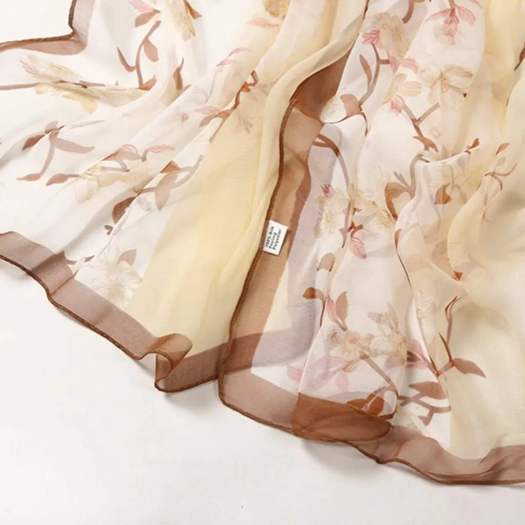 Women Flower Print Long Scarves Soft Wrap Scarf Silk Shawl Scarves for Cold Weather Winter Warm Scarf