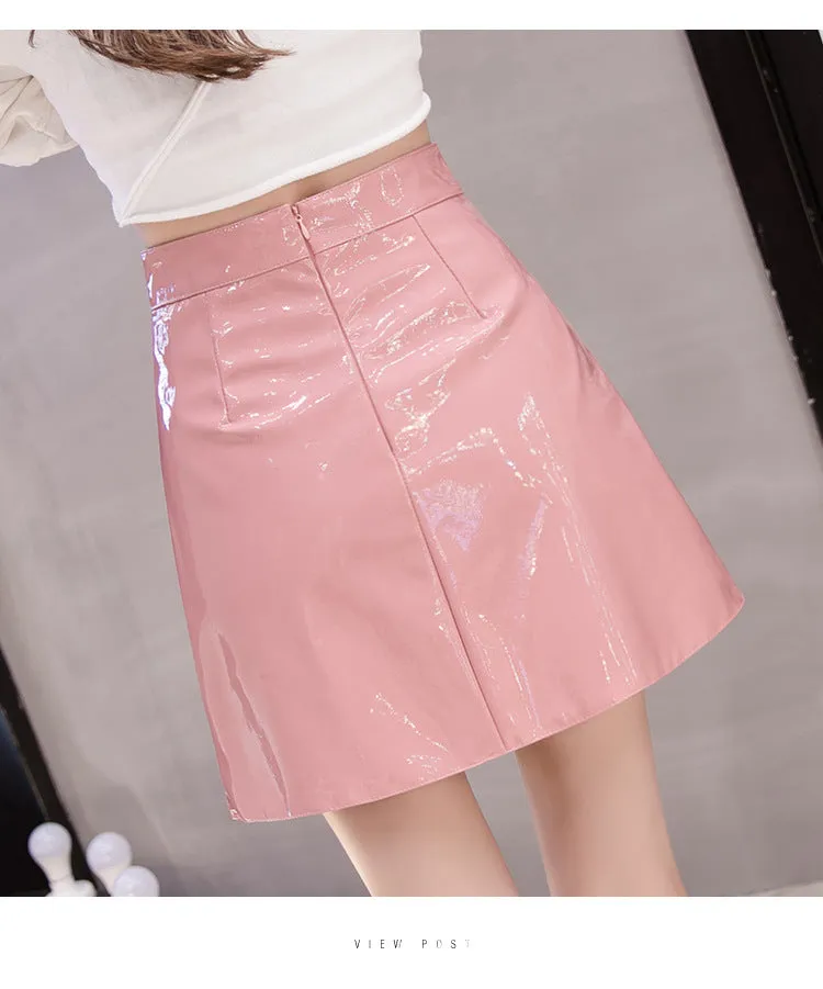 Women Glossy Skirt High Waist A-Line Skirt Hip Flattering Skirt Skirt