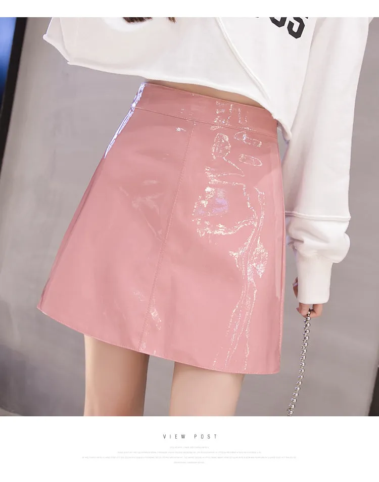 Women Glossy Skirt High Waist A-Line Skirt Hip Flattering Skirt Skirt