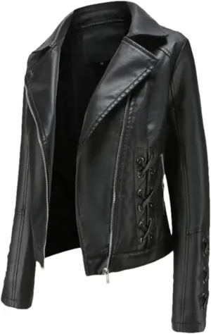 Women Leather Jacket Spring Coat Black Red Moto Biker Zipper Jacket Ladies EN8 Beige Jacket Women Autumn