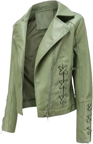 Women Leather Jacket Spring Coat Black Red Moto Biker Zipper Jacket Ladies EN8 Beige Jacket Women Autumn
