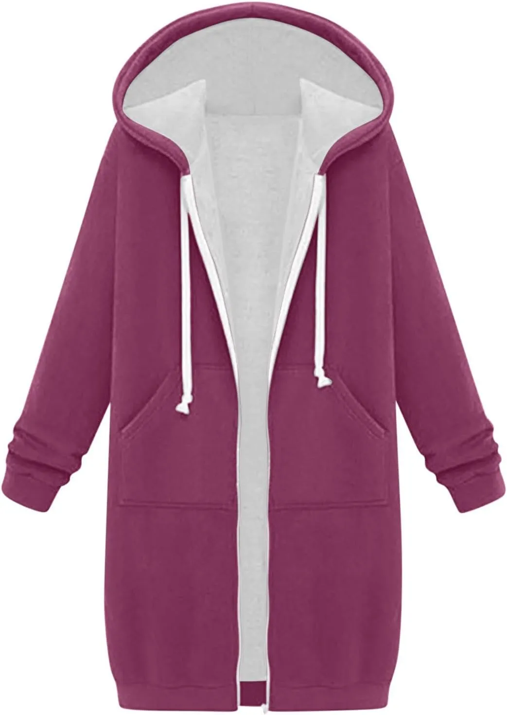Women Long Sweat Jacket Casual Zip Up Fleece Jacket with Hoodies Plus Size Trench Coat Long Sleeve Cardigan Thin Basic