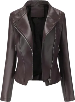 Women Moto Biker Zipper Jacket Spring Motorcycle Faux Leather Jacket Women Autumn Coat In Outerwear Red Beige Black