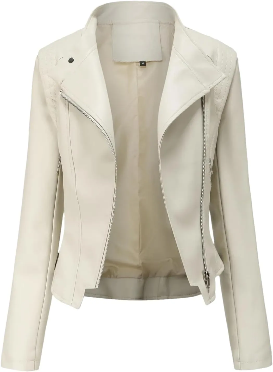 Women Moto Biker Zipper Jacket Spring Motorcycle Faux Leather Jacket Women Autumn Coat In Outerwear Red Beige Black