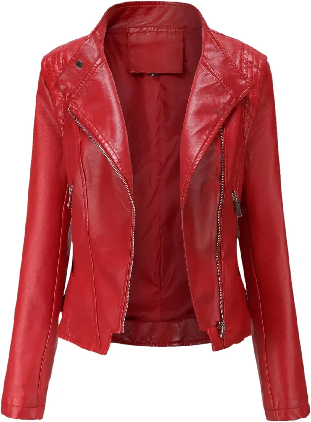 Women Moto Biker Zipper Jacket Spring Motorcycle Faux Leather Jacket Women Autumn Coat In Outerwear Red Beige Black