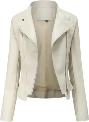 Women Moto Biker Zipper Jacket Spring Motorcycle Faux Leather Jacket Women Autumn Coat In Outerwear Red Beige Black