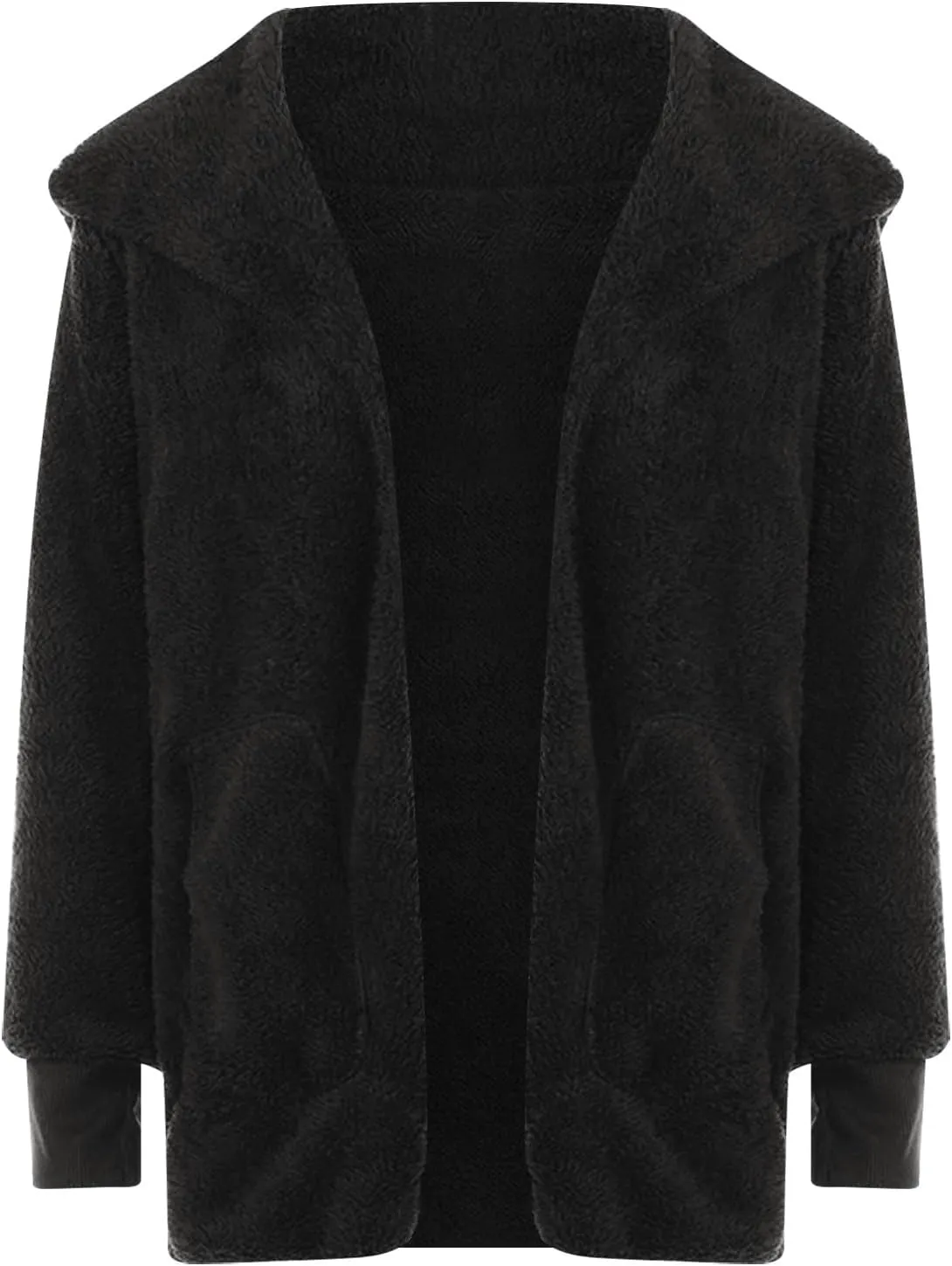 Women Oversized Plush Hoodie Coat Open Front Draped Pockets Cardigan Plain Plus Size Jacket Lightweight Sweater Coats