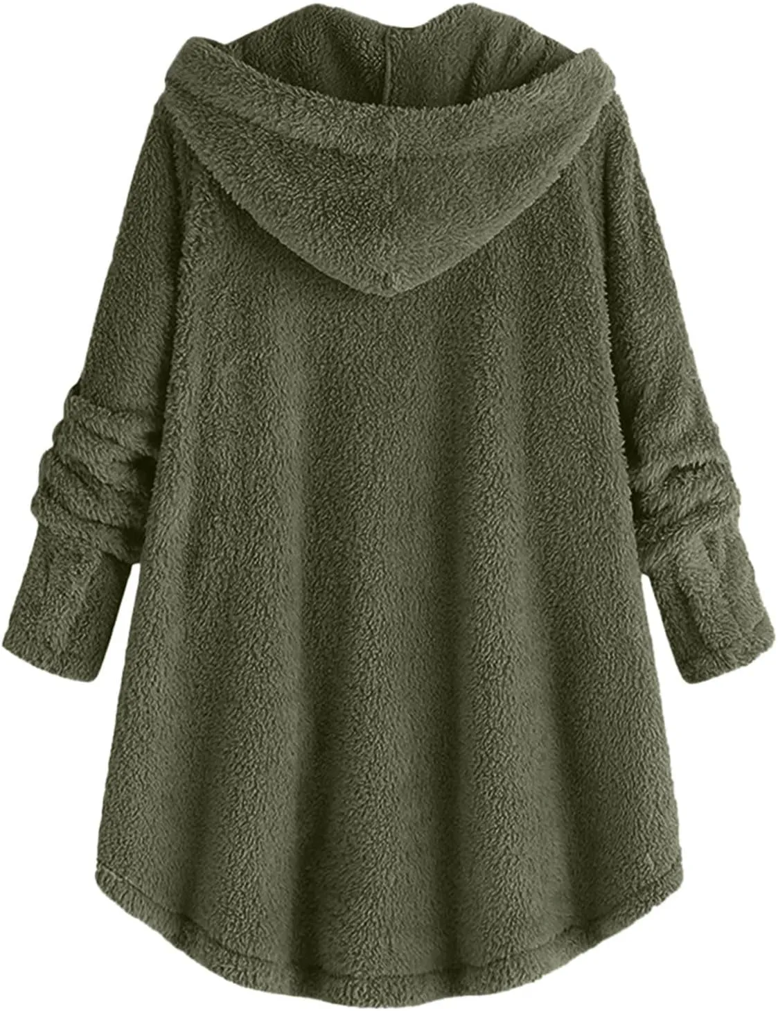Women Plus Size Plush Coats Button Tops Hooded Loose Cardigan Wool Winter Jacket Warm Solid Color Sweater Coat