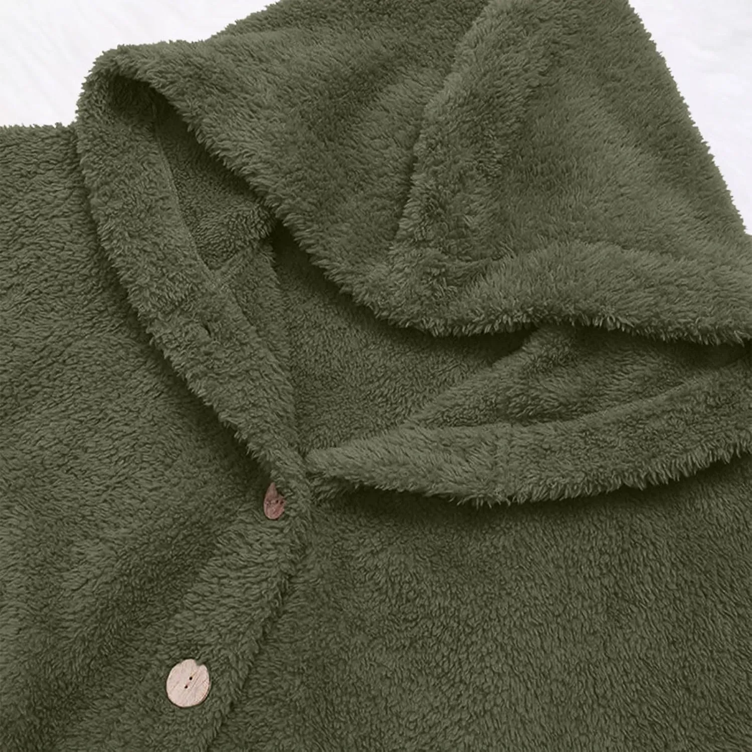 Women Plus Size Plush Coats Button Tops Hooded Loose Cardigan Wool Winter Jacket Warm Solid Color Sweater Coat