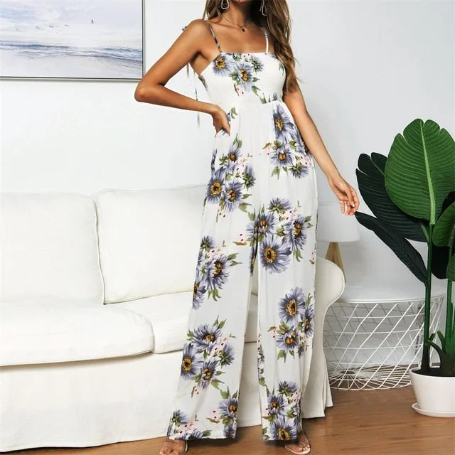 Women Polka Dot Jumpsuit High Waist Rompers Boho Yellow Spaghetti Strap Top Wide Leg Pants Female Summer 2019 Jumpsuits Ladies