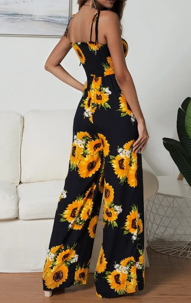 Women Polka Dot Jumpsuit High Waist Rompers Boho Yellow Spaghetti Strap Top Wide Leg Pants Female Summer 2019 Jumpsuits Ladies