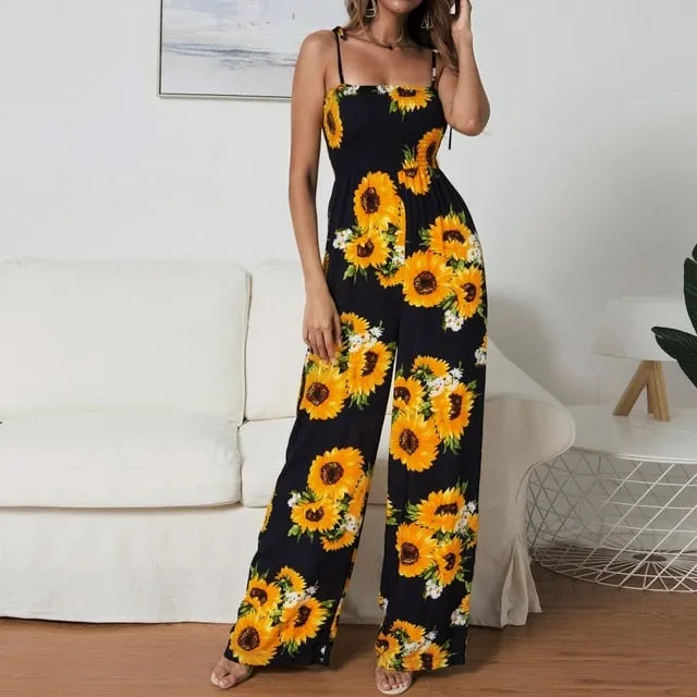 Women Polka Dot Jumpsuit High Waist Rompers Boho Yellow Spaghetti Strap Top Wide Leg Pants Female Summer 2019 Jumpsuits Ladies