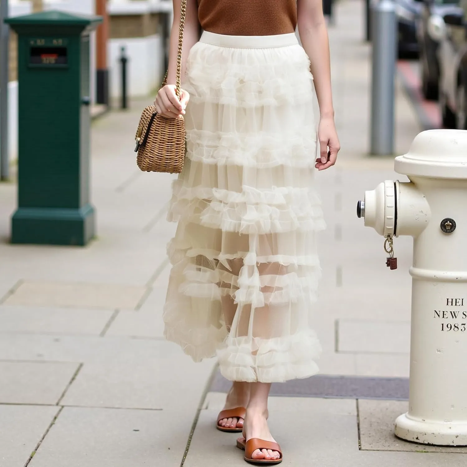 Women Puffy Tulle Maxi Skirt Layered A Line Tiered Ruffle Long Skirts Mesh Tutu Skirt Petticoat