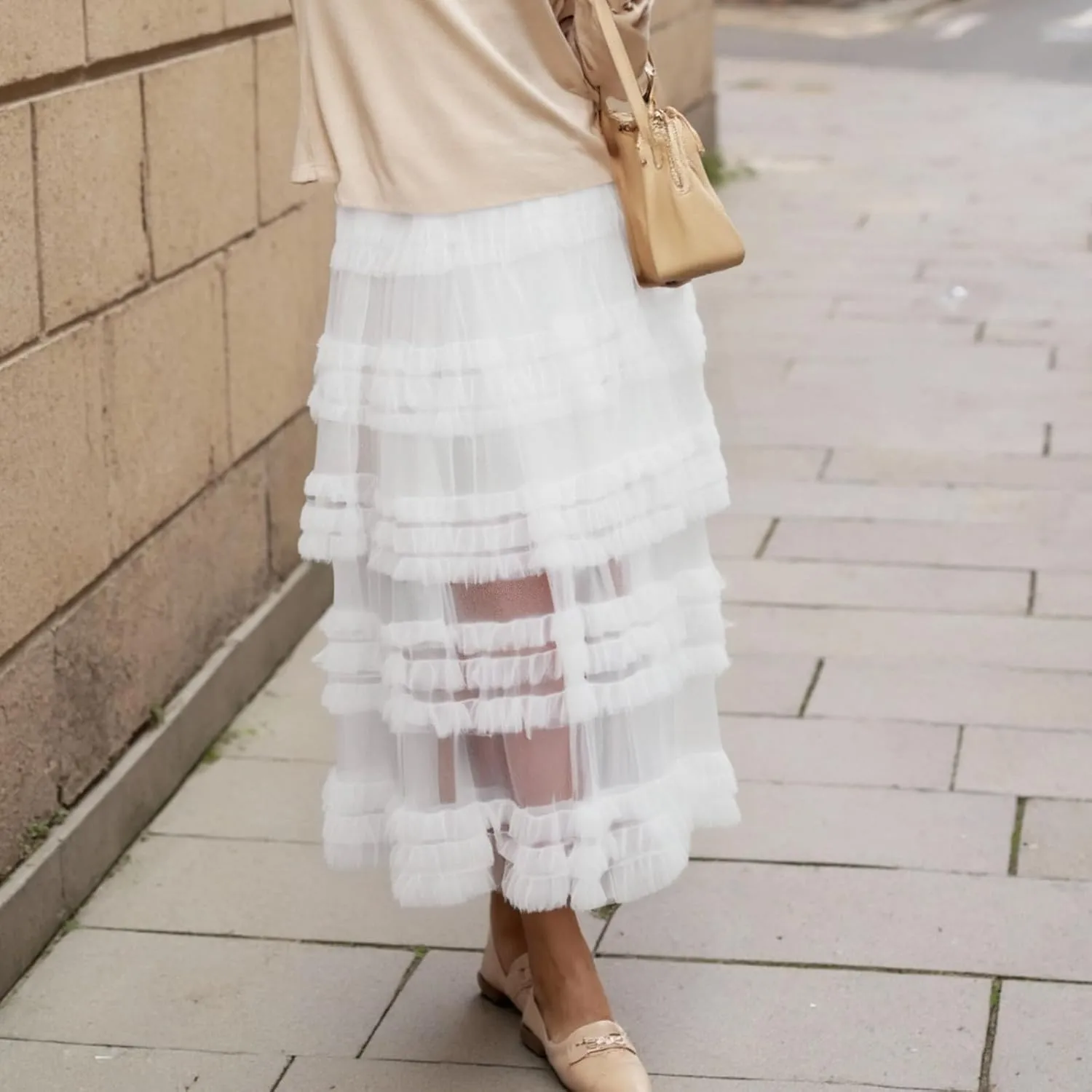 Women Puffy Tulle Maxi Skirt Layered A Line Tiered Ruffle Long Skirts Mesh Tutu Skirt Petticoat