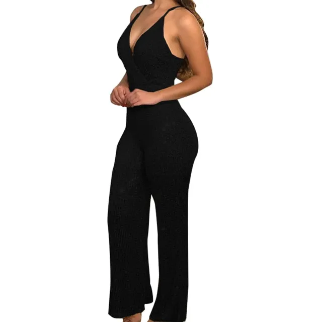 Women Sexy Jumpsuits V Neck Backless Sleeveless Evening Dress