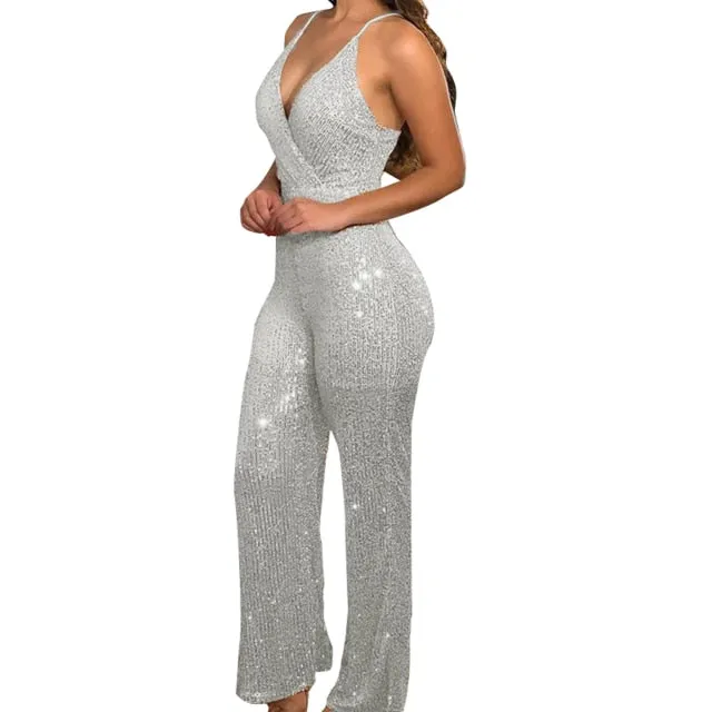 Women Sexy Jumpsuits V Neck Backless Sleeveless Evening Dress