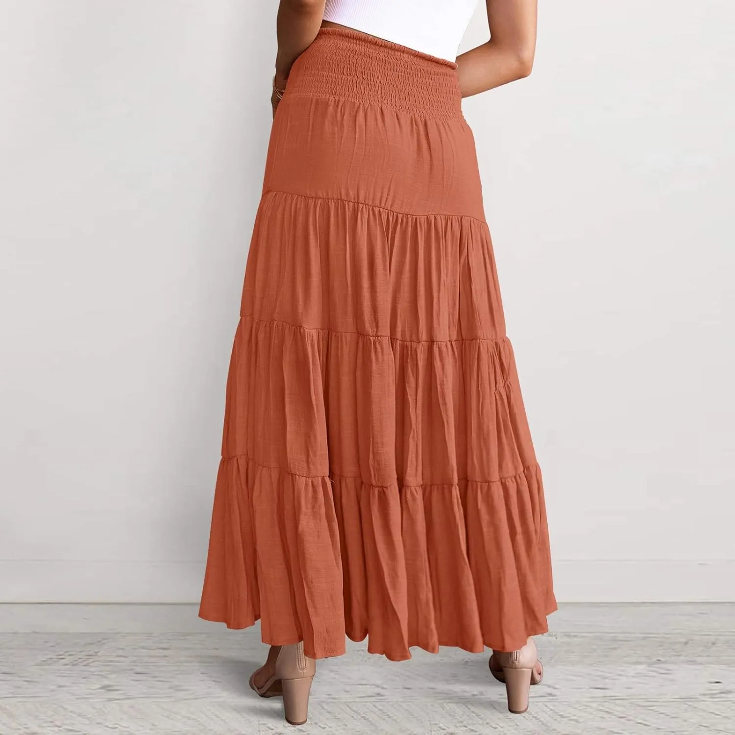 Women Skirt for Summer Vacation High Elastic Waist Casual A Line Loose Solid Long Skirts for Women Trendy Clothes