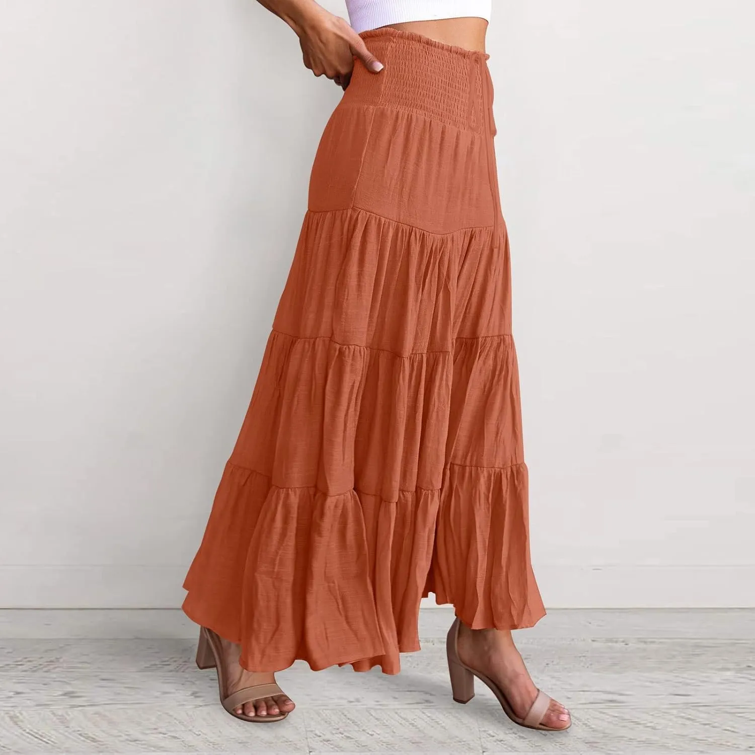Women Skirt for Summer Vacation High Elastic Waist Casual A Line Loose Solid Long Skirts for Women Trendy Clothes