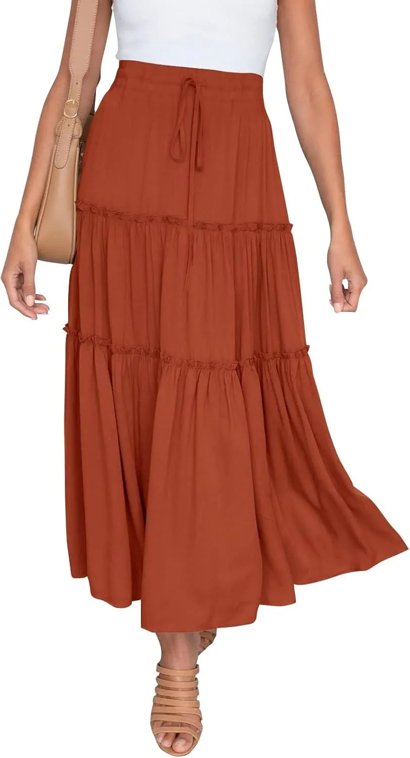 Women Skirt for Summer Vacation High Elastic Waist Casual A Line Loose Solid Long Skirts for Women Trendy Clothes