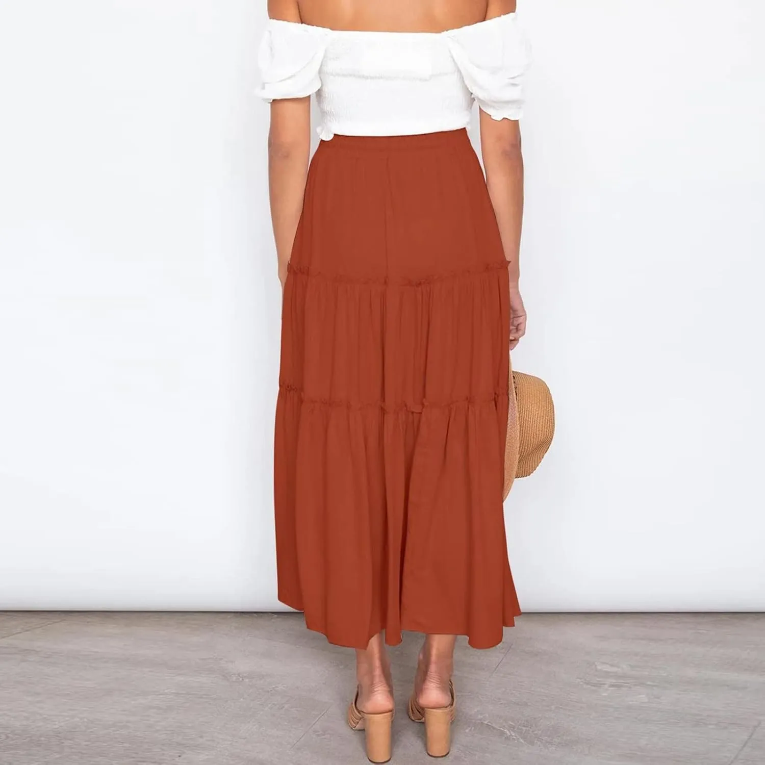 Women Skirt for Summer Vacation High Elastic Waist Casual A Line Loose Solid Long Skirts for Women Trendy Clothes