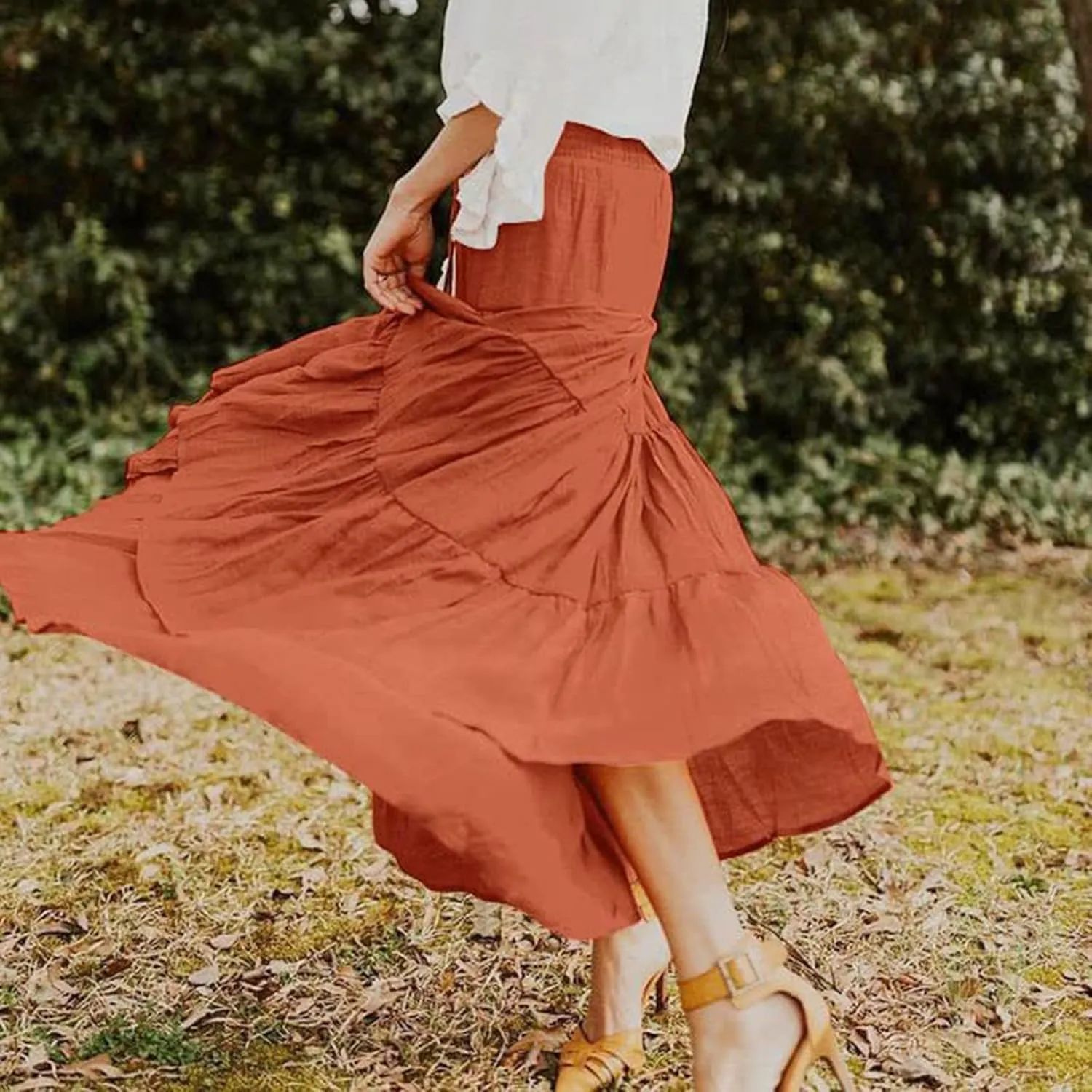 Women Skirt for Summer Vacation High Elastic Waist Casual A Line Loose Solid Long Skirts for Women Trendy Clothes