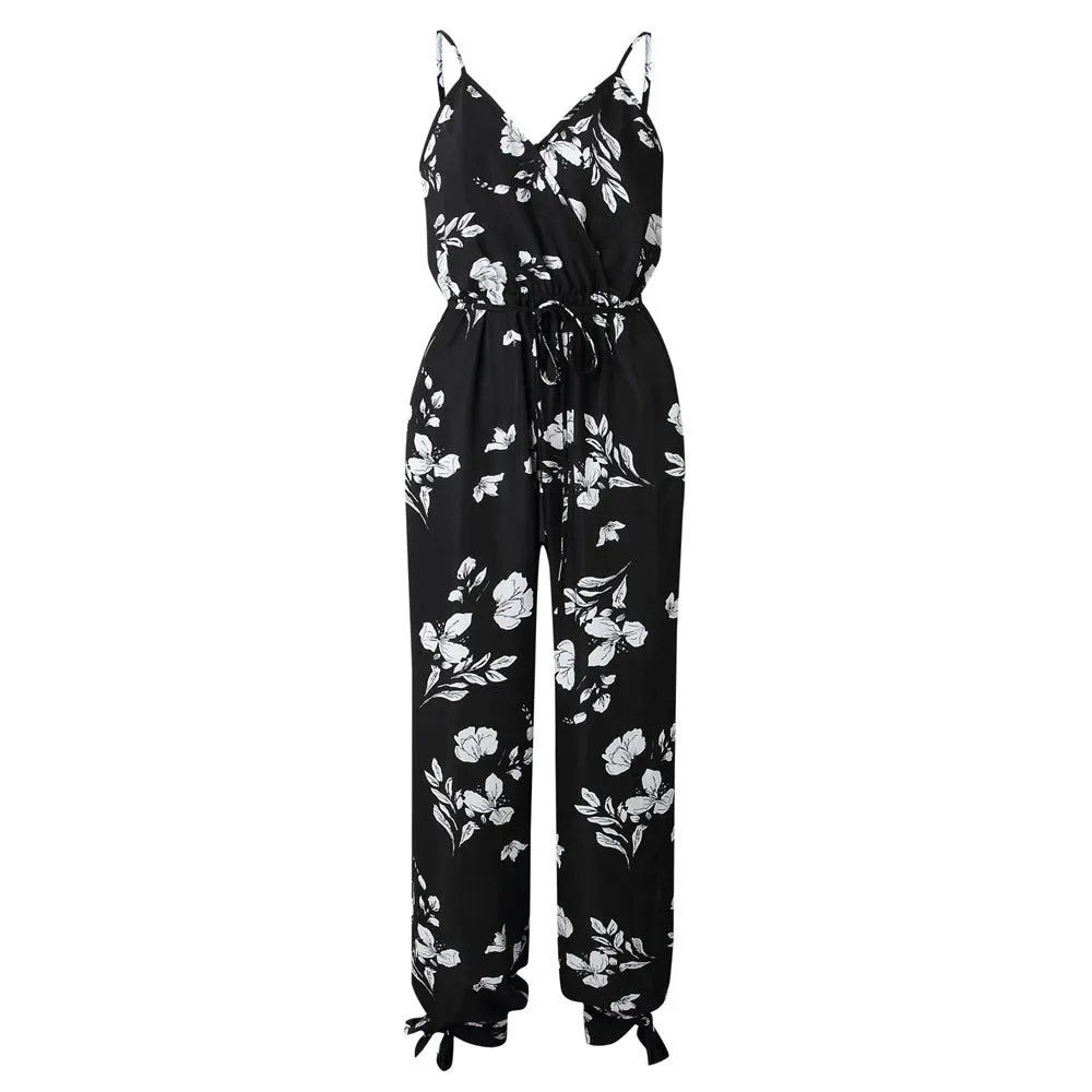 Women Sleeveless Loose Baggy Trousers Solid Romper Jumpsuit Cotton Print Broadcloth