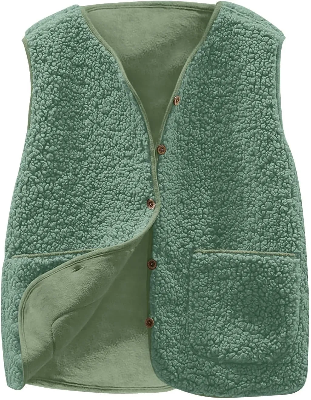 Women Sleeveless Sherpa Jackets Warm Sweater Vest Solid Pocket Lamb Cashmere Caots Fall Winter Short Button Outerwear