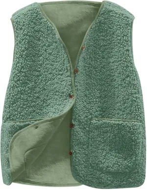 Women Sleeveless Sherpa Jackets Warm Sweater Vest Solid Pocket Lamb Cashmere Caots Fall Winter Short Button Outerwear