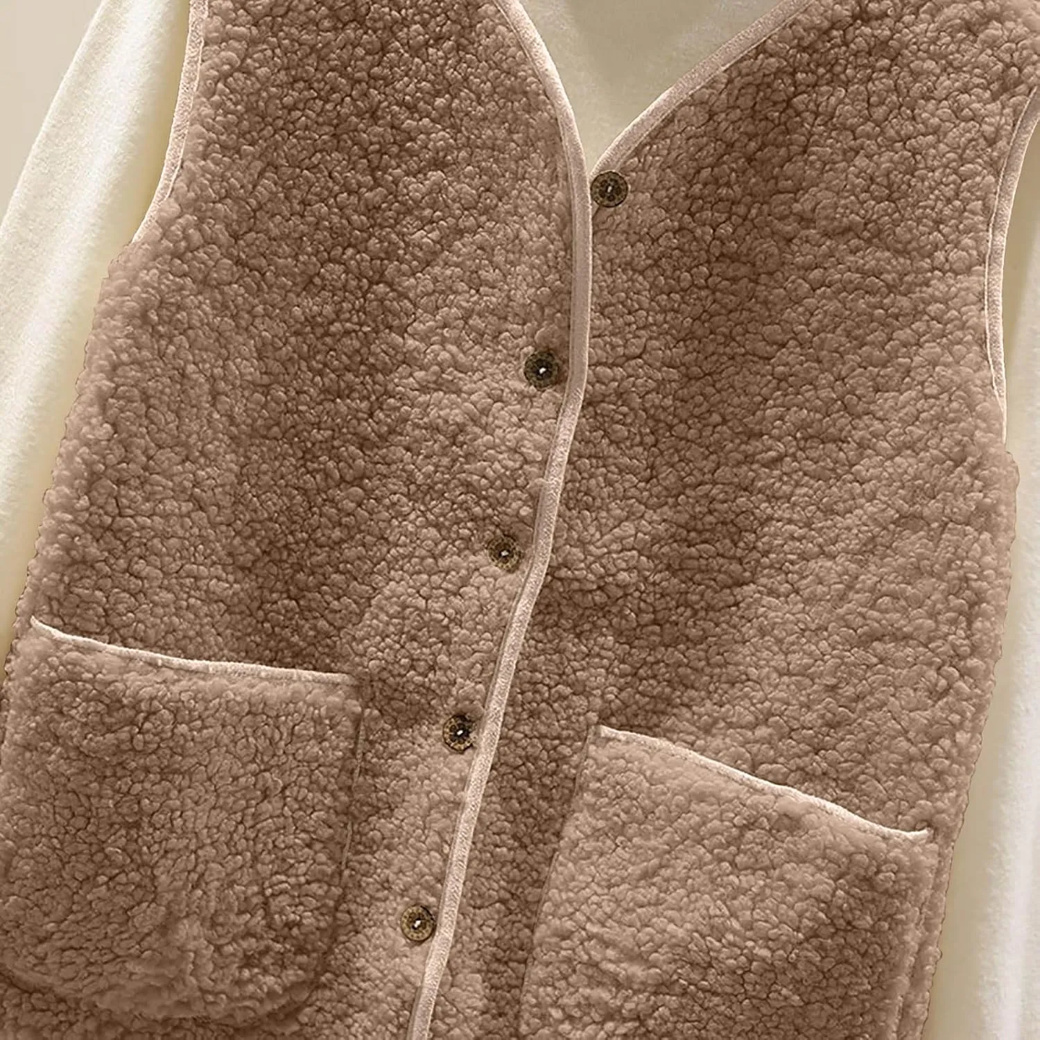 Women Sleeveless Sherpa Jackets Warm Sweater Vest Solid Pocket Lamb Cashmere Caots Fall Winter Short Button Outerwear
