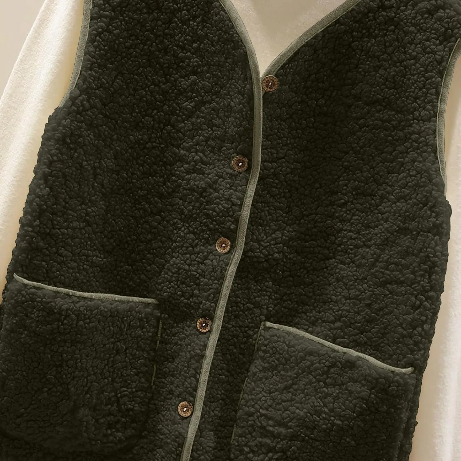 Women Sleeveless Sherpa Jackets Warm Sweater Vest Solid Pocket Lamb Cashmere Caots Fall Winter Short Button Outerwear