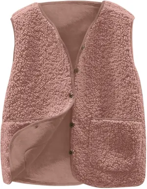 Women Sleeveless Sherpa Jackets Warm Sweater Vest Solid Pocket Lamb Cashmere Caots Fall Winter Short Button Outerwear