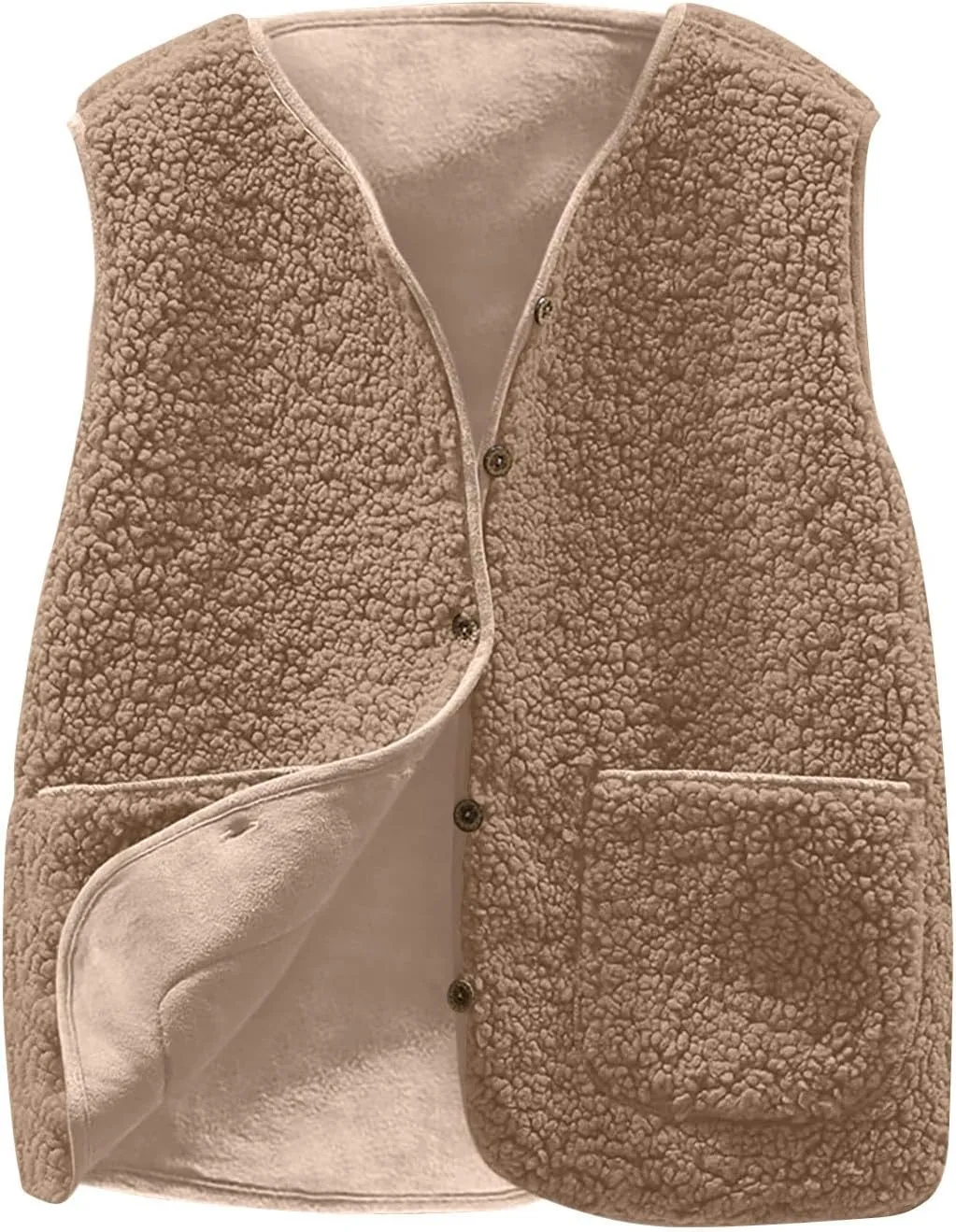 Women Sleeveless Sherpa Jackets Warm Sweater Vest Solid Pocket Lamb Cashmere Caots Fall Winter Short Button Outerwear