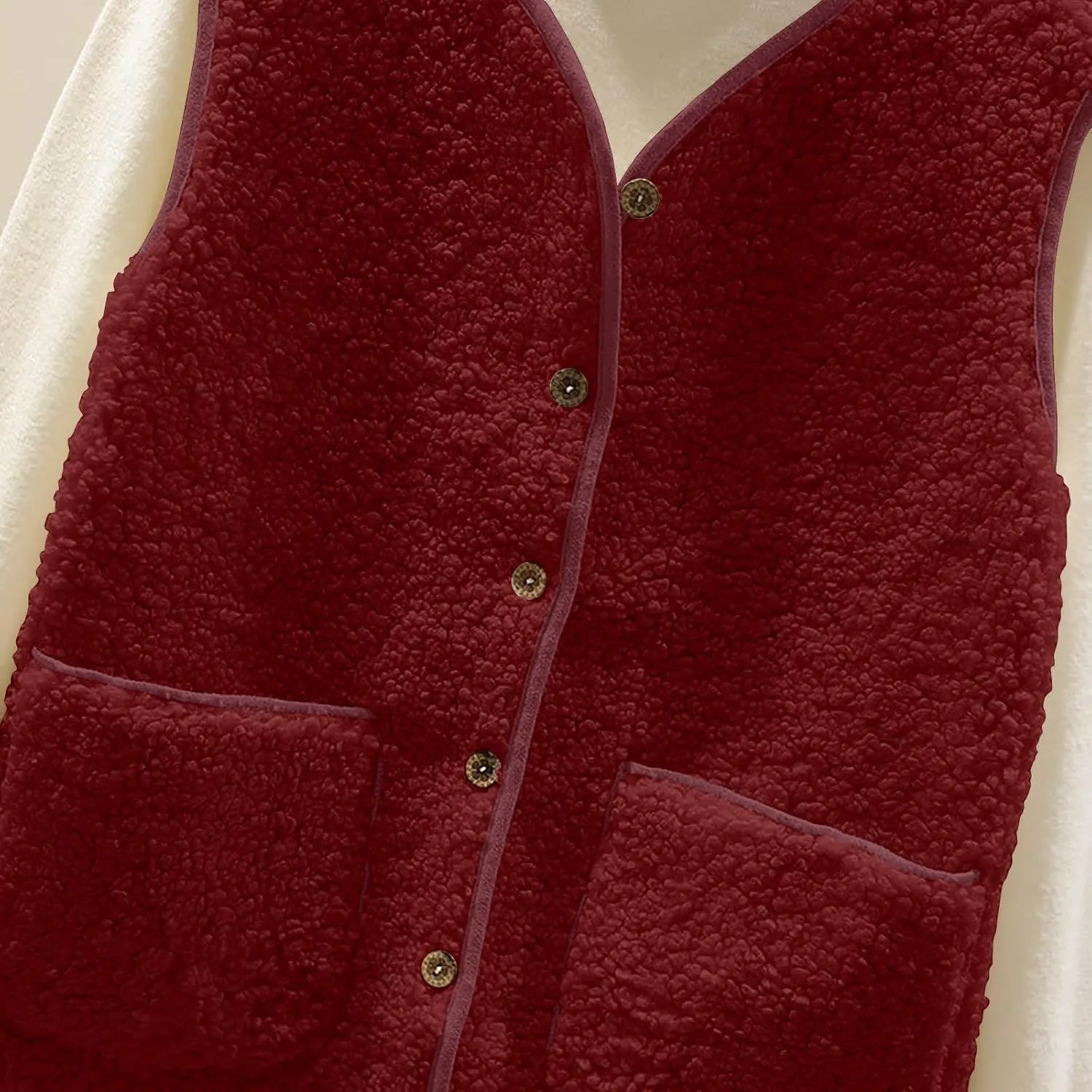 Women Sleeveless Sherpa Jackets Warm Sweater Vest Solid Pocket Lamb Cashmere Caots Fall Winter Short Button Outerwear