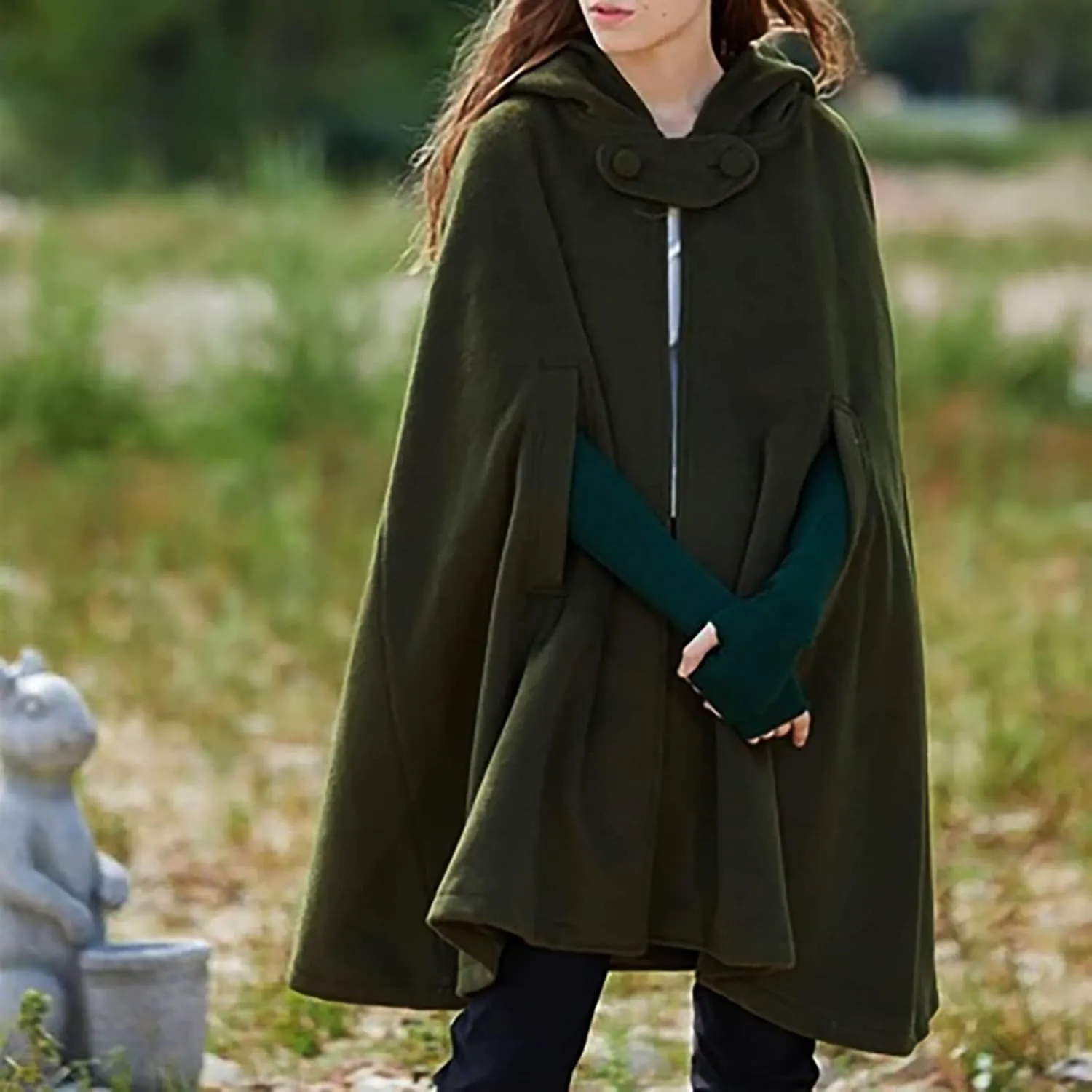 Women Trendy Trench Coat Open Front Cardigan Jacket Hooded Coats Shawl Cape Cloak Mantle Plus Gothic Halloween Cloak
