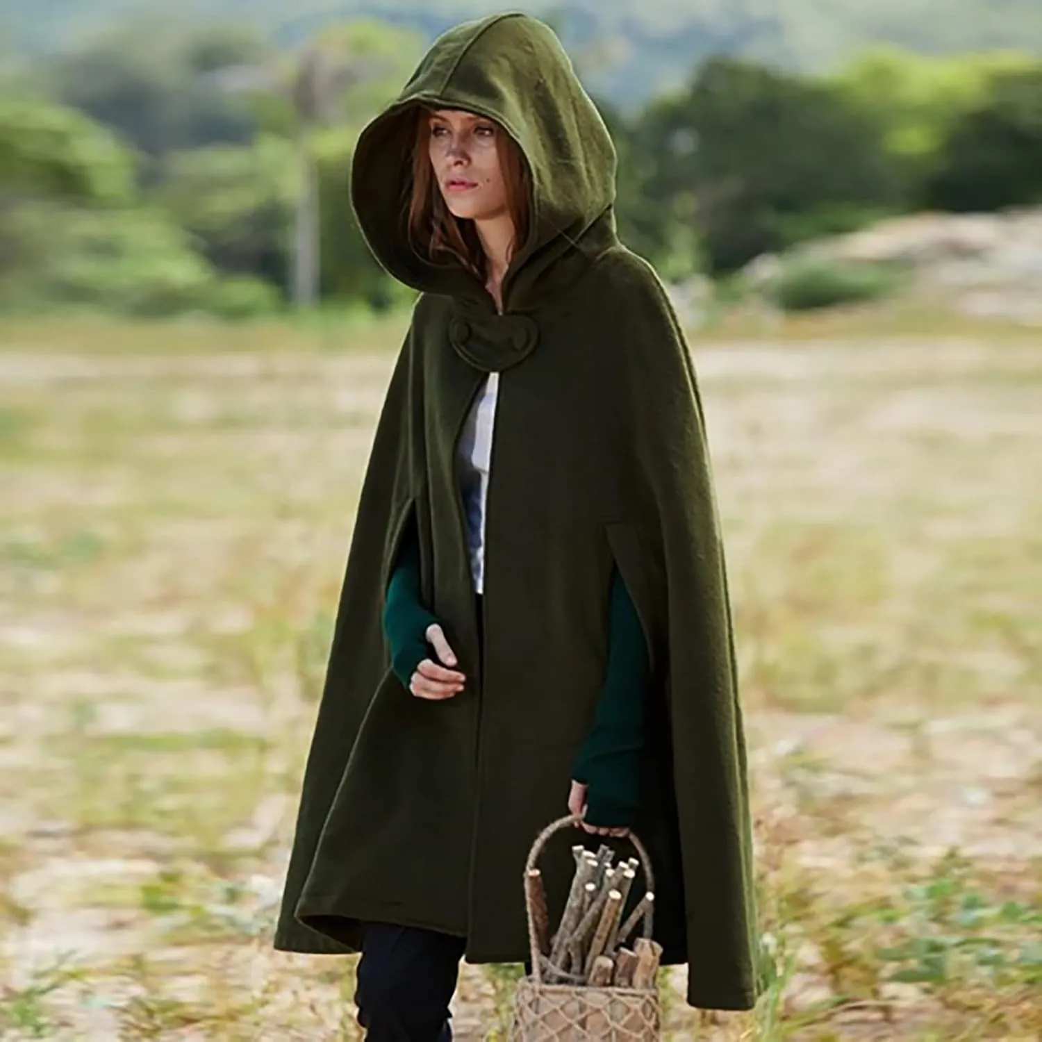 Women Trendy Trench Coat Open Front Cardigan Jacket Hooded Coats Shawl Cape Cloak Mantle Plus Gothic Halloween Cloak