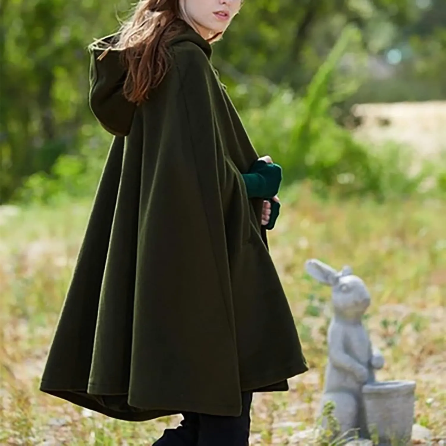 Women Trendy Trench Coat Open Front Cardigan Jacket Hooded Coats Shawl Cape Cloak Mantle Plus Gothic Halloween Cloak