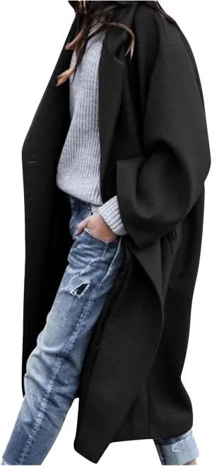 Women Turn Down Collar Overcoat Plus Size Casual Cardigan Coat Solid Oversized Jacket Fashion Winter Woolen Coats