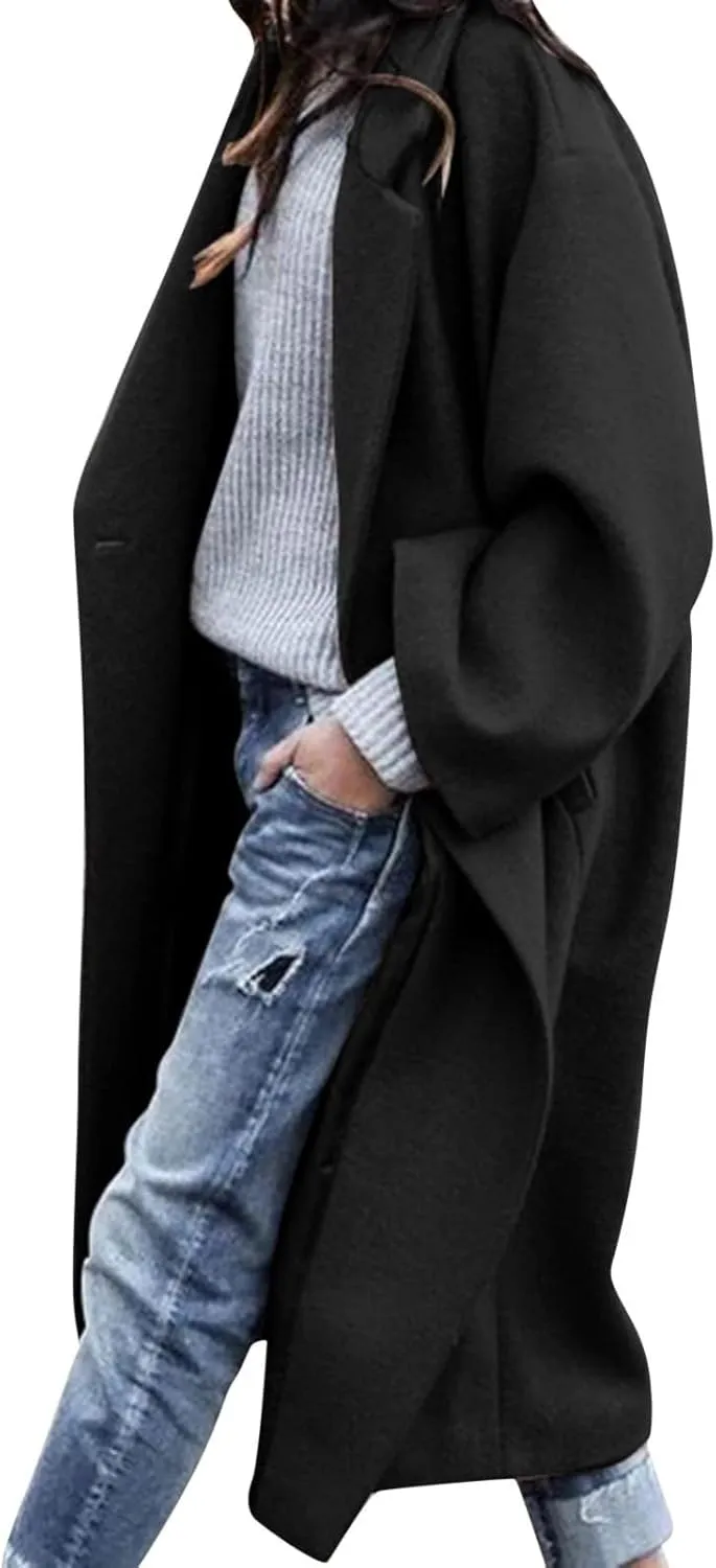 Women Turn Down Collar Overcoat Plus Size Casual Cardigan Coat Solid Oversized Jacket Fashion Winter Woolen Coats