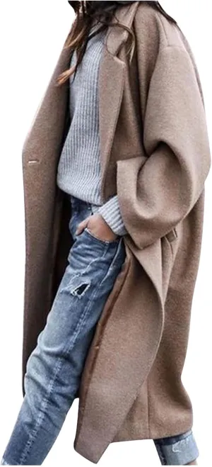 Women Turn Down Collar Overcoat Plus Size Casual Cardigan Coat Solid Oversized Jacket Fashion Winter Woolen Coats